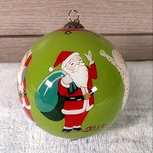 Pier One Li Bien Ornament Reverse Hand Painted Glass Christmas Santa 2015 w/ Box